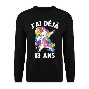 J'ai Déja 13 Ans Cadeau Anniversaire Fille Licorne - Sweat-shirt Unisexe - noir - Devant - Alina (178cm) & Michal (187cm)
