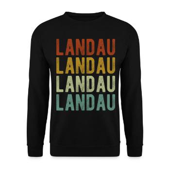 Landau Stadt Retro Vintage - Unisex Pullover - Schwarz - Vorne - Alina (178cm) & Michal (187cm)