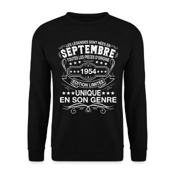 Les légendes sont nées en Septembre 1954 - Sweat-shirt Unisexe - noir - Devant - Alina (178cm) & Michal (187cm)