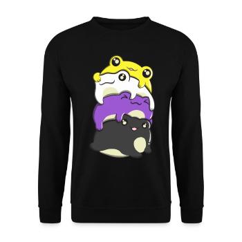 Homosexuell Stolz Kawaii Frosch Haufen Regenbogen - Unisex Pullover - Schwarz - Vorne - Alina (178cm) & Michal (187cm)