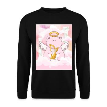 Angelcore Aesthetic Kawaii Frog Angel Harpist - Unisex Sweatshirt - black - Front - Alina (178cm) & Michal (187cm)