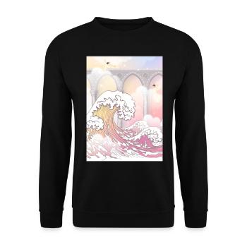 Angelcore Aesthetic Big Wave off Kanagawa Angel - Unisex Sweatshirt - black - Front - Alina (178cm) & Michal (187cm)