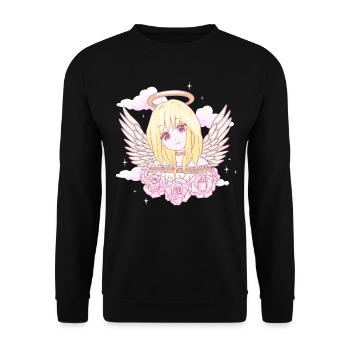 Angelcore Ästhetische Anime Mädchen Rosen Engel Ha - Unisex Pullover - Schwarz - Vorne - Alina (178cm) & Michal (187cm)