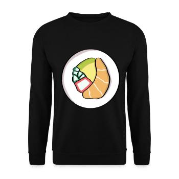 Lustige Sushi Rolle Halloween Kostüm - Unisex Pullover - Schwarz - Vorne - Alina (178cm) & Michal (187cm)