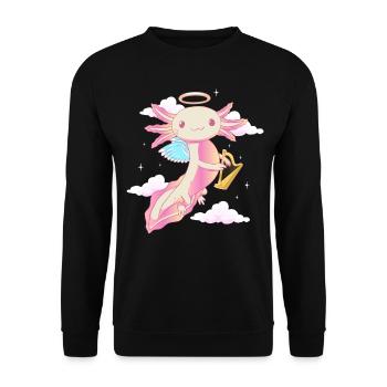 Angelcore Ästhetik Kawaii Axolotl Engel Halo - Unisex Pullover - Schwarz - Vorne - Alina (178cm) & Michal (187cm)