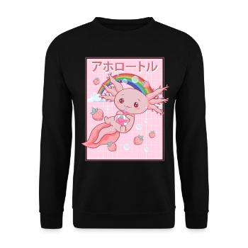 Kawaii Axolotl Strawberry Milk - Unisex Sweatshirt - black - Front - Alina (178cm) & Michal (187cm)