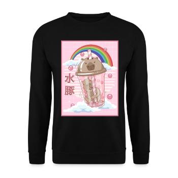 Drôle de thé Boba Capybara japonais Kawaii - Sweat-shirt Unisexe - noir - Devant - Alina (178cm) & Michal (187cm)