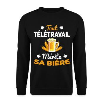 Tout Télétravail Mérite Sa Bière Cadeau - Sweat-shirt Unisexe - noir - Devant - Alina (178cm) & Michal (187cm)