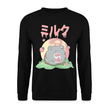Zombiecore Aesthetic Kawaii Frog Strawberry Milk - Unisex Sweatshirt - black - Front - Alina (178cm) & Michal (187cm)