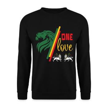 One Love Rastafari Reggae Lion de Juda - Sweat-shirt Unisexe - noir - Devant - Alina (178cm) & Michal (187cm)