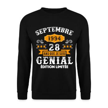 28 Ans Anniversaire Vintage Né(e) Septembre 1994 - Sweat-shirt Unisexe - noir - Devant - Alina (178cm) & Michal (187cm)