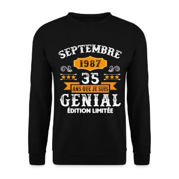 35 Ans Anniversaire Vintage Né(e) Septembre 1987 - Sweat-shirt Unisexe - noir - Devant - Alina (178cm) & Michal (187cm)