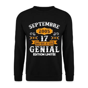 17 Ans Anniversaire Vintage Né(e) Septembre 2005 - Sweat-shirt Unisexe - noir - Devant - Alina (178cm) & Michal (187cm)
