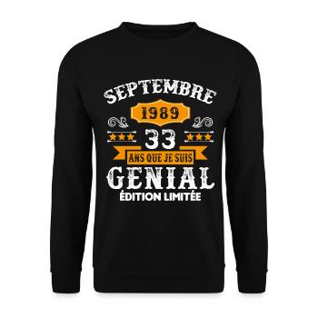 33 Ans Anniversaire Vintage Né(e) Septembre 1989 - Sweat-shirt Unisexe - noir - Devant - Alina (178cm) & Michal (187cm)