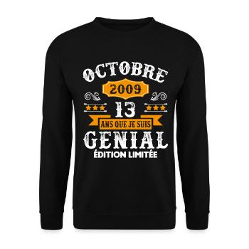 13 Ans Anniversaire Vintage En Octobre 2009 - Sweat-shirt Unisexe - noir - Devant - Alina (178cm) & Michal (187cm)