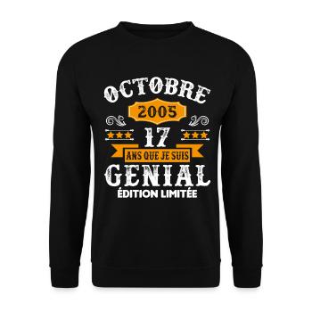 17 Ans Anniversaire Vintage Né(e) en Octobre 2005 - Sweat-shirt Unisexe - noir - Devant - Alina (178cm) & Michal (187cm)
