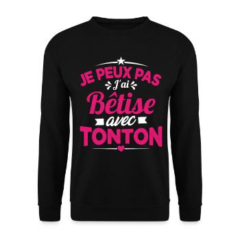 JE PEUX PAS J'AI BETISE AVEC TONTON - Sweat-shirt Unisexe - noir - Devant - Alina (178cm) & Michal (187cm)