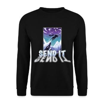 Motor Schlitten Pilot spring über Klippen Send It - Unisex Pullover - Schwarz - Vorne - Alina (178cm) & Michal (187cm)
