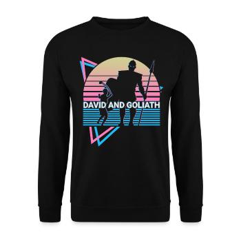 David and Goliath Christianity Retro - Unisex Sweatshirt - black - Front - Alina (178cm) & Michal (187cm)