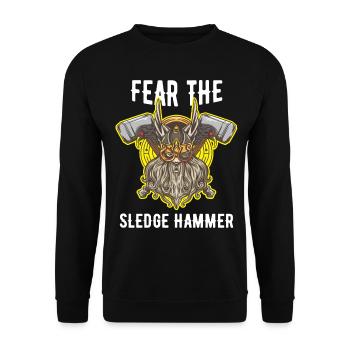 Fürchte den Vorschlaghammer Wikinger mit Bart - Unisex Pullover - Schwarz - Vorne - Alina (178cm) & Michal (187cm)