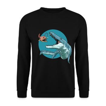 Elasmosaurus Laternenfisch Dinosaurier - Unisex Pullover - Schwarz - Vorne - Alina (178cm) & Michal (187cm)