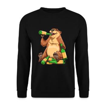 Lustiges Murmeltier trinkt Bier - Unisex Pullover - Schwarz - Vorne - Alina (178cm) & Michal (187cm)