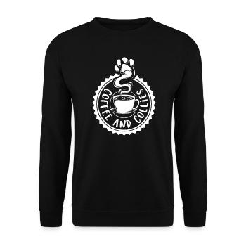 Kaffee und Langhaarcollie - Unisex Pullover - Schwarz - Vorne - Alina (178cm) & Michal (187cm)
