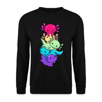 Subtle Gay Pride Flag Kawaii Axolotl LGBTQ - Unisex Pullover - Schwarz - Vorne - Alina (178cm) & Michal (187cm)