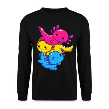 Subtle Pansexual Pride Flag Kawaii Axolotl LGBTQ - Unisex Pullover - Schwarz - Vorne - Alina (178cm) & Michal (187cm)