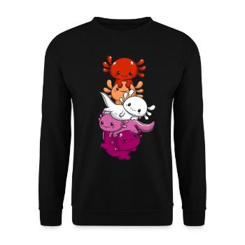 Subtle Lesbian Pride Flag Kawaii Axolotl LGBTQ - Unisex Pullover - Schwarz - Vorne - Alina (178cm) & Michal (187cm)
