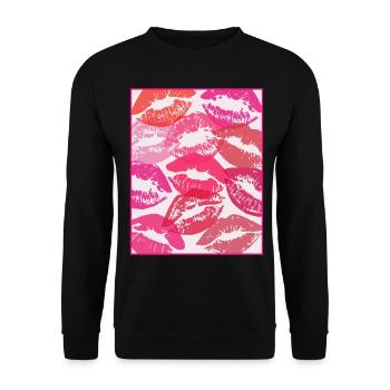 Coquette Aesthetic Pink Kisses Valentines Day Lips - Unisex Sweatshirt - black - Front - Alina (178cm) & Michal (187cm)
