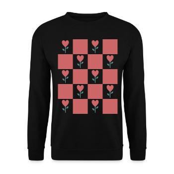Coquette Aesthetic Pink Rose Heart Hearts - Unisex Pullover - Schwarz - Vorne - Alina (178cm) & Michal (187cm)