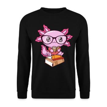 Downtown Girl Aesthetic Kawaii Axolotl Bookworm - Unisex Pullover - Schwarz - Vorne - Alina (178cm) & Michal (187cm)