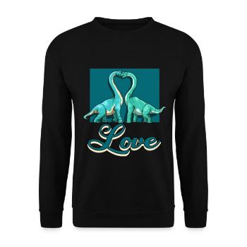 Love Brachiosaurus Dinosaurier Herz Paar Liebe - Unisex Pullover - Schwarz - Vorne - Alina (178cm) & Michal (187cm)