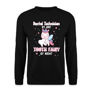 Am Tag Zahntechniker in der Nacht Zahnfee Einhorn - Unisex Pullover - Schwarz - Vorne - Alina (178cm) & Michal (187cm)