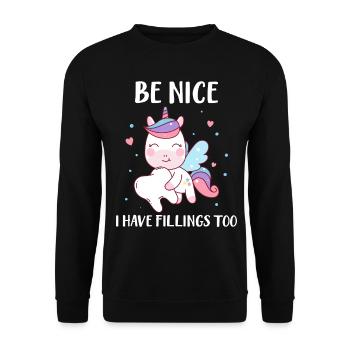 Be Nice I Have Fillings Too Einhorn Zahnfee mit - Unisex Pullover - Schwarz - Vorne - Alina (178cm) & Michal (187cm)