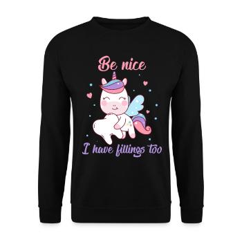 Be Nice I Have Fillings Too Zahnfee als Einhorn - Unisex Pullover - Schwarz - Vorne - Alina (178cm) & Michal (187cm)