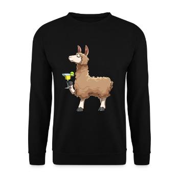 Lustiges Alpaka drinkt Cocktail - Unisex Pullover - Schwarz - Vorne - Alina (178cm) & Michal (187cm)