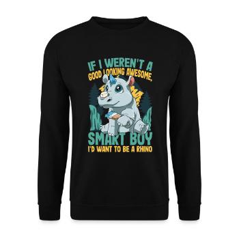 Nashorn malt sich Horn an - Unisex Pullover - Schwarz - Vorne - Alina (178cm) & Michal (187cm)