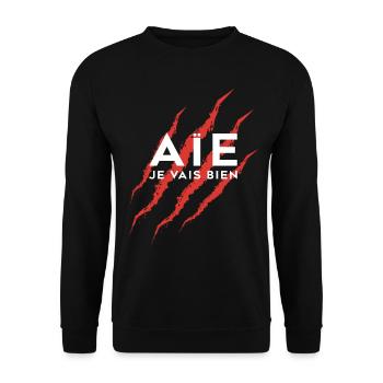 Aie Je vais bien, tout va bien - Humour blessure - Sweat-shirt Unisexe - noir - Devant - Alina (178cm) & Michal (187cm)