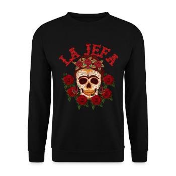La Jefa - die Chefin - the Boss - Unisex Pullover - Schwarz - Vorne - Alina (178cm) & Michal (187cm)