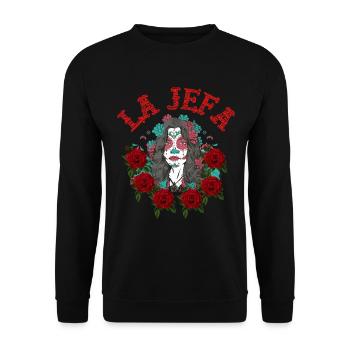 La Jefa - die Chefin - the Boss - Unisex Pullover - Schwarz - Vorne - Alina (178cm) & Michal (187cm)