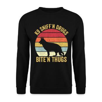 Polizist Polizeihund Vintage - Unisex Pullover - Schwarz - Vorne - Alina (178cm) & Michal (187cm)