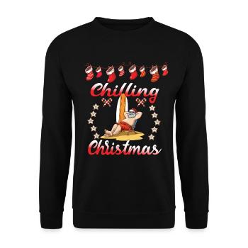 Chilling Christmas Nikolaus Weihnachtsmann Urlaub - Unisex Pullover - Schwarz - Vorne - Alina (178cm) & Michal (187cm)