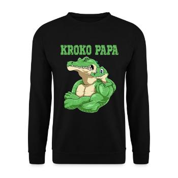 Kroko Papa Krokodil Vater und Baby Papa Vatertag - Unisex Pullover - Schwarz - Vorne - Alina (178cm) & Michal (187cm)