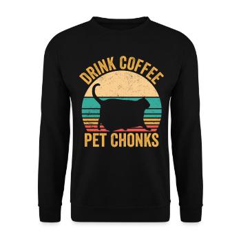 Chonk Meme Katze trinken Kaffee Haustier Chonks - Unisex Pullover - Schwarz - Vorne - Alina (178cm) & Michal (187cm)
