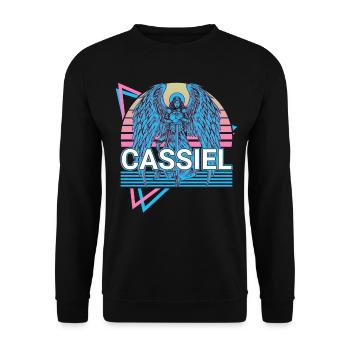 Cassiel Erzengel Retro - Unisex Pullover - Schwarz - Vorne - Alina (178cm) & Michal (187cm)