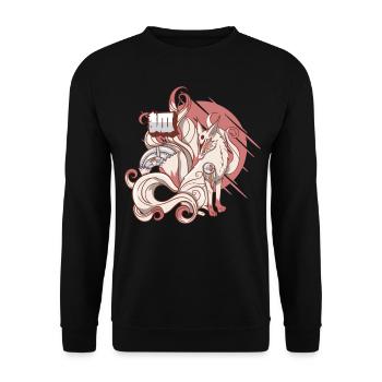 Cyborg Kitsune Nine-tailed Fox Cyber Aesthetic - Unisex Sweatshirt - black - Front - Alina (178cm) & Michal (187cm)