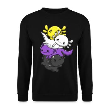 Nichtbinärer Stolz Kawaii Axolotl Haufen Nichtbinä - Unisex Pullover - Schwarz - Vorne - Alina (178cm) & Michal (187cm)
