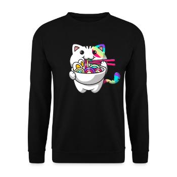 Kawaii Cat Japanese Ramen Noodles Rainbow Ni - Unisex Sweatshirt - black - Front - Alina (178cm) & Michal (187cm)